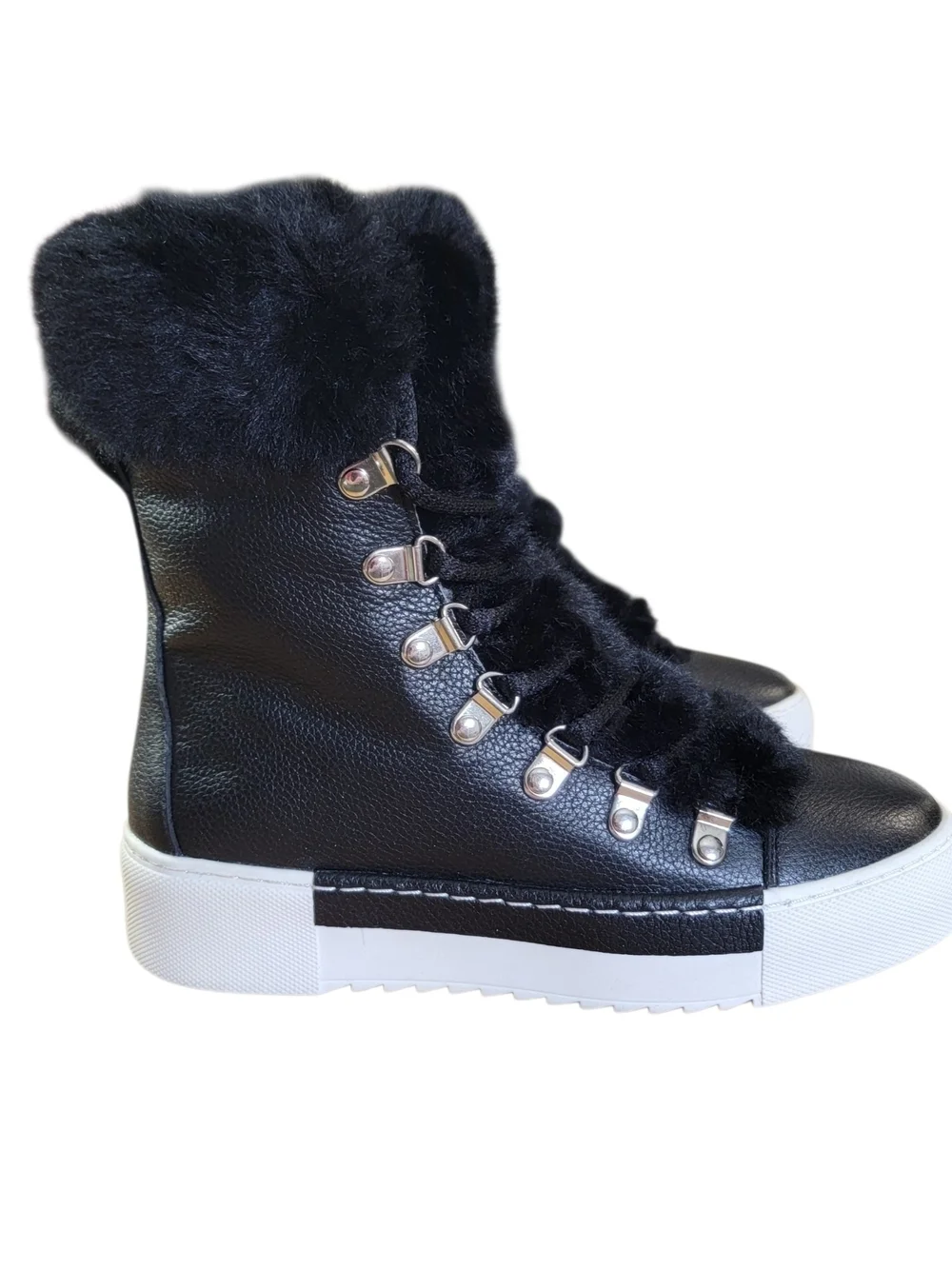 CECILIA NEW YORK Black Fur-Trim Platform Boot